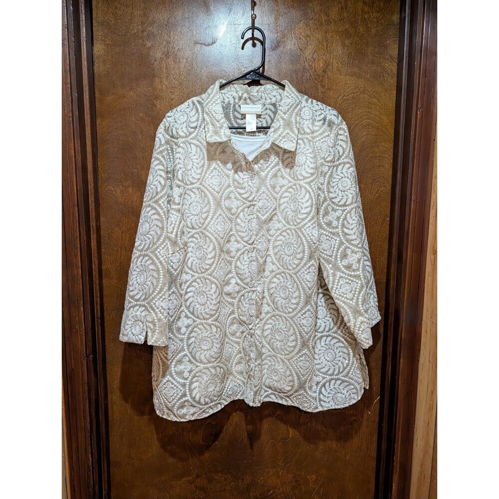 Alfred Dunner Women's Natural Wonder Sequin Medallion Two-In-One Collar Top.